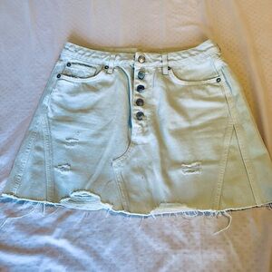 Distressed White Denim Skirt